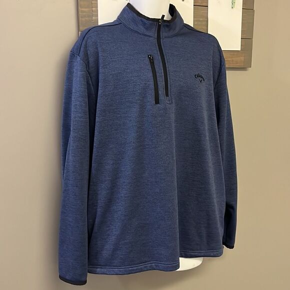 Callaway Heather Blue Zip Up w/ Pockets Fleece Interior Mock Neck Pullover-XL - Picture 3 of 15